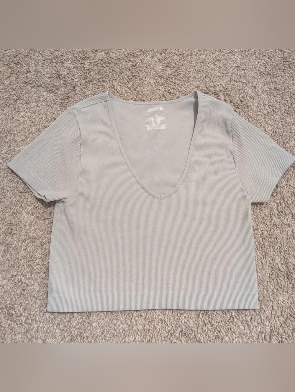 Wild Fable Ribbed Deep V-Neck Crop Top Light Gray XS
